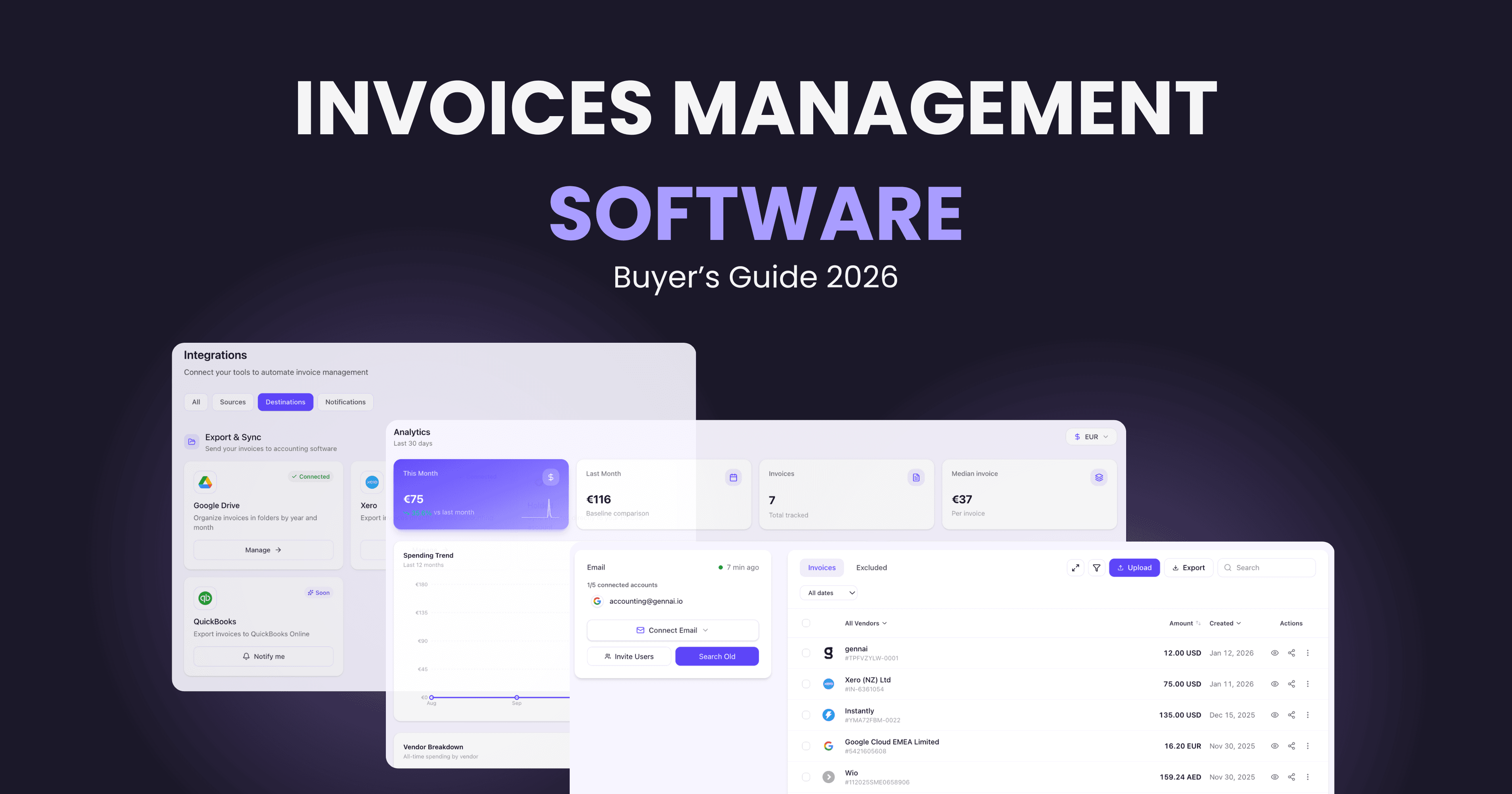 Invoice management software dashboard showing automated invoice processing and approval workflows
